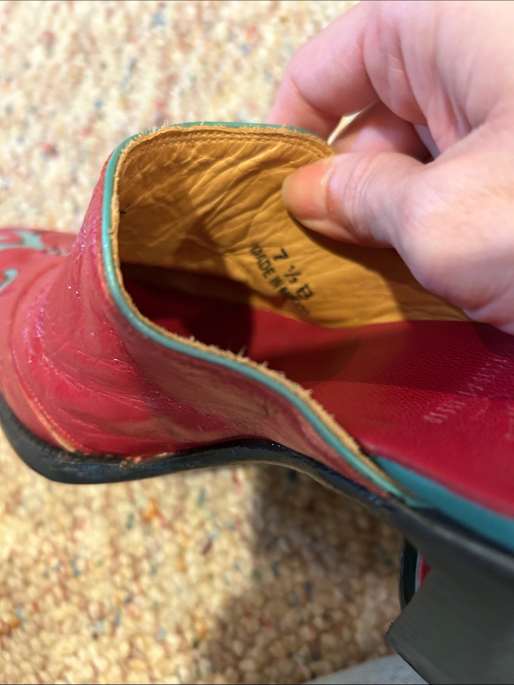 Old Gringo Red Leather Pointed Mule with Teal Trim - Picture 6 of 6